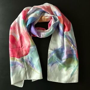 Silk Scarf Lauren Ralph Lauren Watercolor Tulips Spring Flowers 54”x 12”